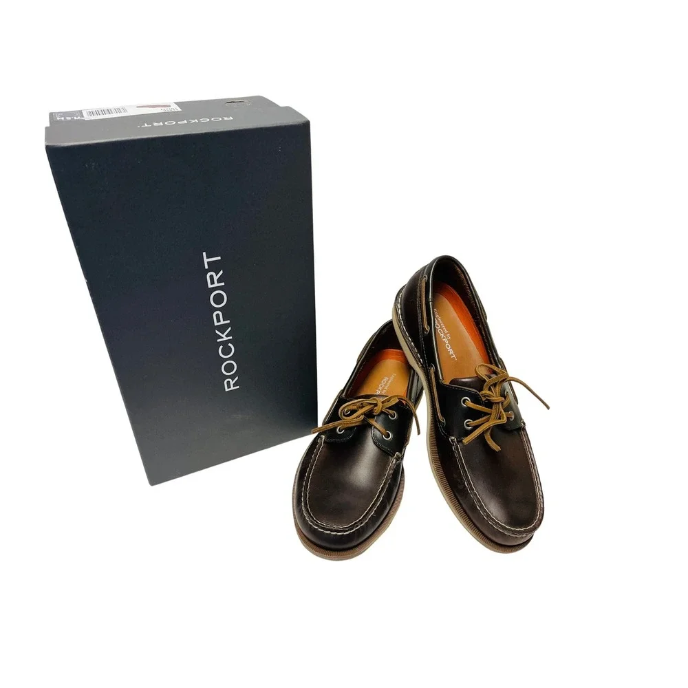 Rockport Perth Boat Shoes 11.5 M Dark Brown Leather Loafers CH1237 Old Money NEW